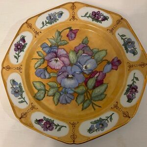 Vintage Hand Painted Signed Lusterware Pansies Spring Dish Platter. Gorgeous 13”